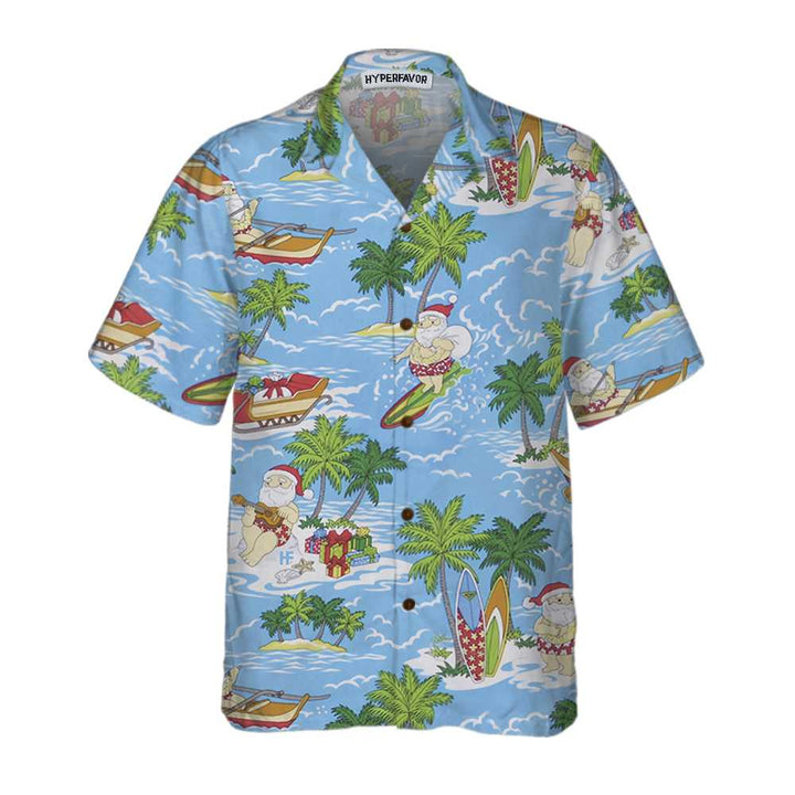 Lune London | Tropical Hawaiian Christmas Santa Sailing T-shirt, Fun Santa Claus T-shirt, Best gift for Christmas