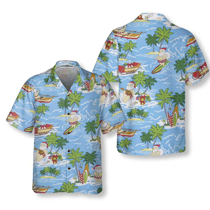 Lune London | Tropical Hawaiian Christmas Santa Sailing T-shirt, Fun Santa Claus T-shirt, Best gift for Christmas