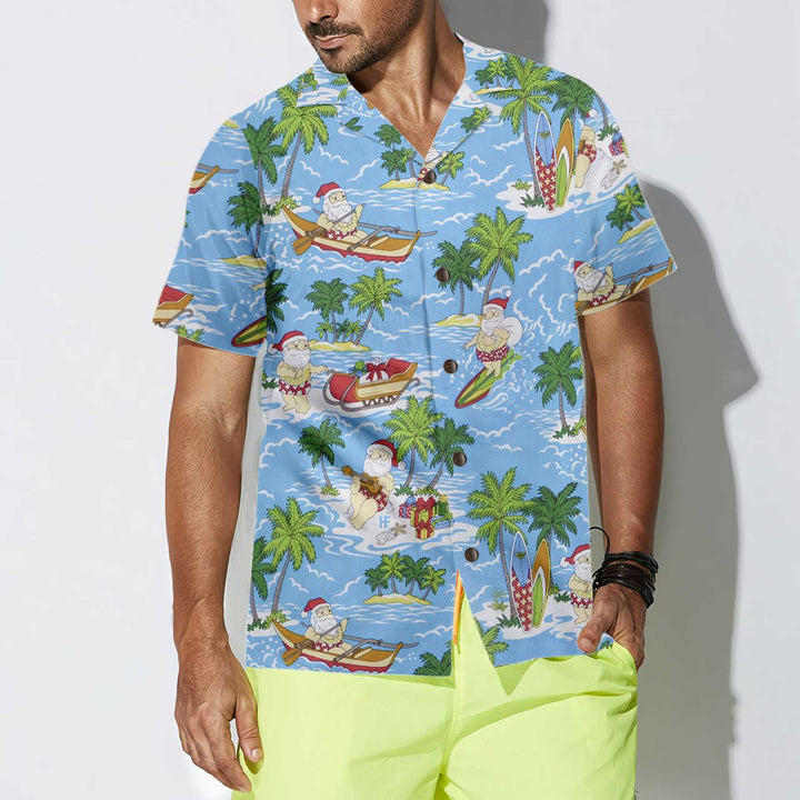 Lune London | Tropical Hawaiian Christmas Santa Sailing T-shirt, Fun Santa Claus T-shirt, Best gift for Christmas