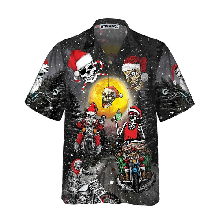 Lune London | Santa Skeleton Merry Christmas Hawaiian Shirt, Funny Biker Skull Christmas T-shirt, Christmas Gift