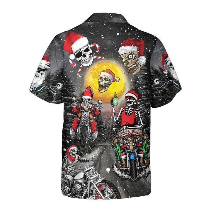 Lune London | Santa Skeleton Merry Christmas Hawaiian Shirt, Funny Biker Skull Christmas T-shirt, Christmas Gift