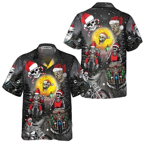 Amarae | Santa Skeleton Merry Christmas Hawaiian Shirt, Funny Biker Skull Christmas T-shirt, Christmas Gift