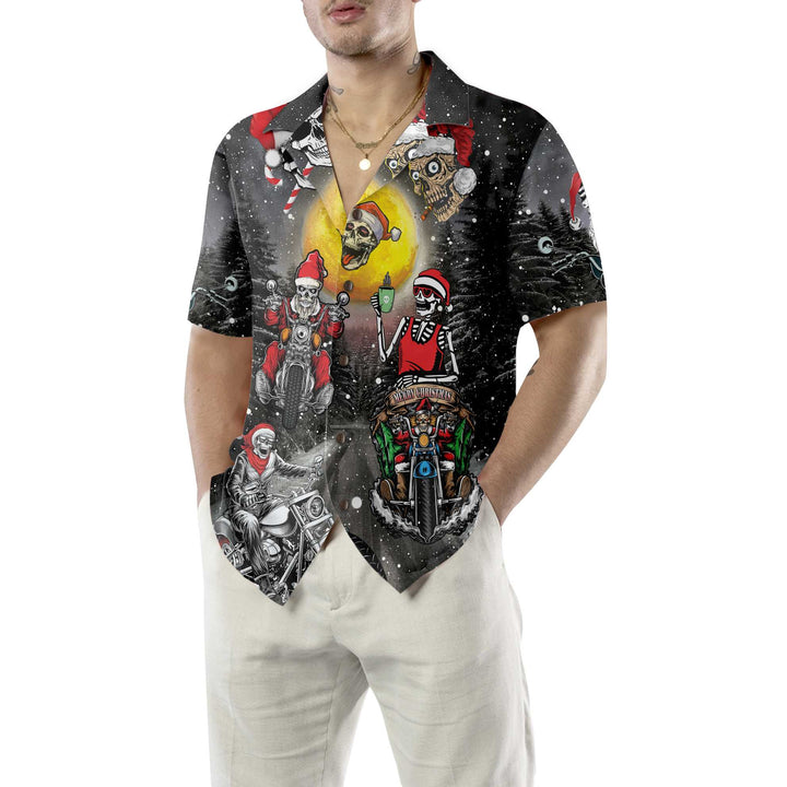 Lune London | Santa Skeleton Merry Christmas Hawaiian Shirt, Funny Biker Skull Christmas T-shirt, Christmas Gift