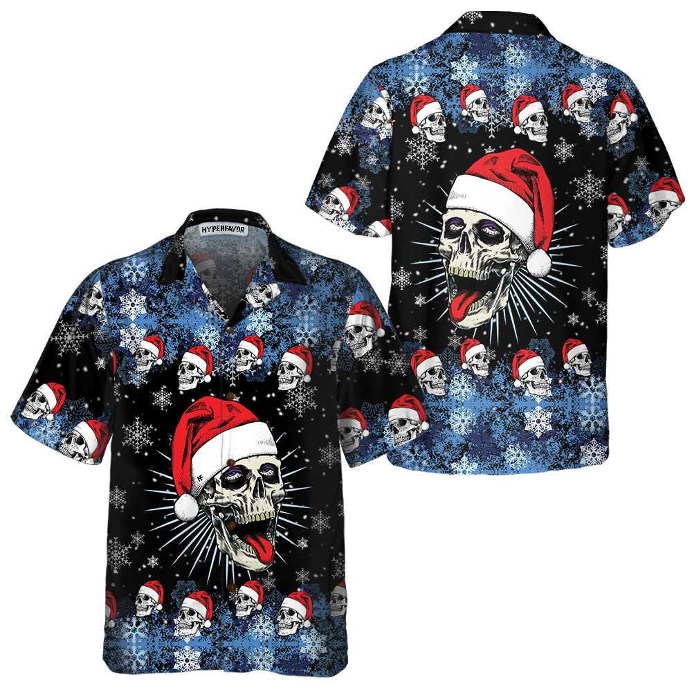 Lune London | Santa Skull Hawaiian Shirt & Snowflakes, funny Christmas skull t-shirt, best Christmas gift idea