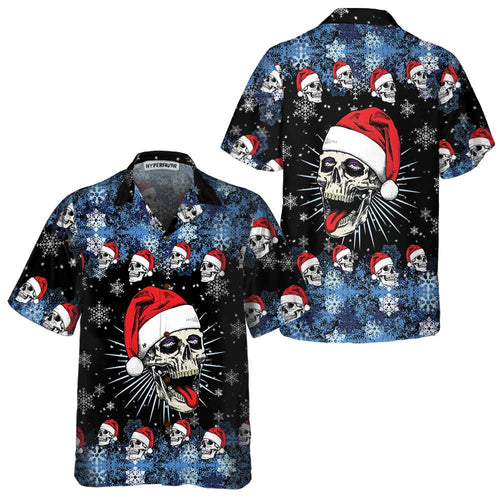 Amarae | Santa Skull Hawaiian Shirt & Snowflakes, funny Christmas skull t-shirt, best Christmas gift idea