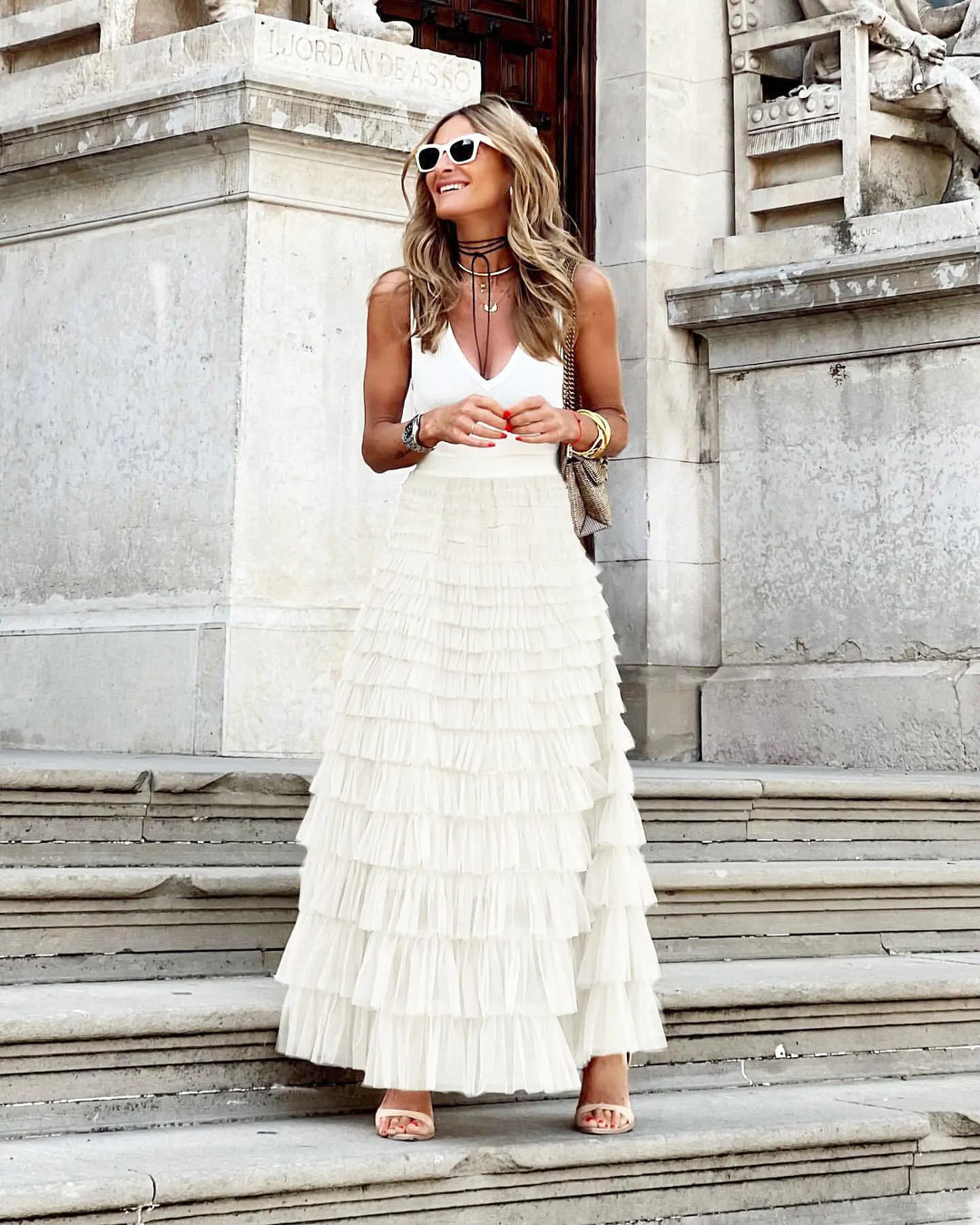 Lune London | Casual Women Solid Ball Gown Long Skirt Tulle High Waist Pleated Tutu Skirt Elegant Women Wild Net Dating Maxi Skirts Drop