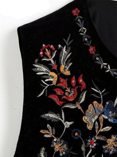 Amarae | Waistcoat with sequin floral embroidery, patchwork waist coat made of velvet