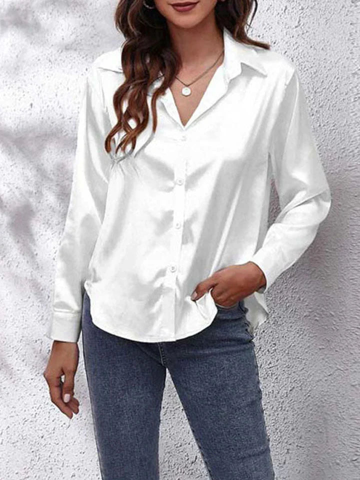 Lune London | Satin Blouse for Women Loose Fit Button Placket Long Sleeves Made Of Silk