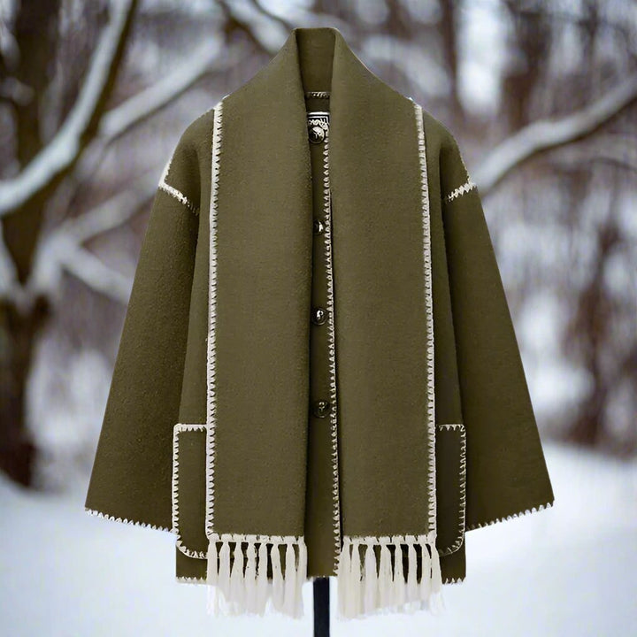 Amarae | Wool coat - Loose cut - Button closure with decorative seam - Incl. scarf