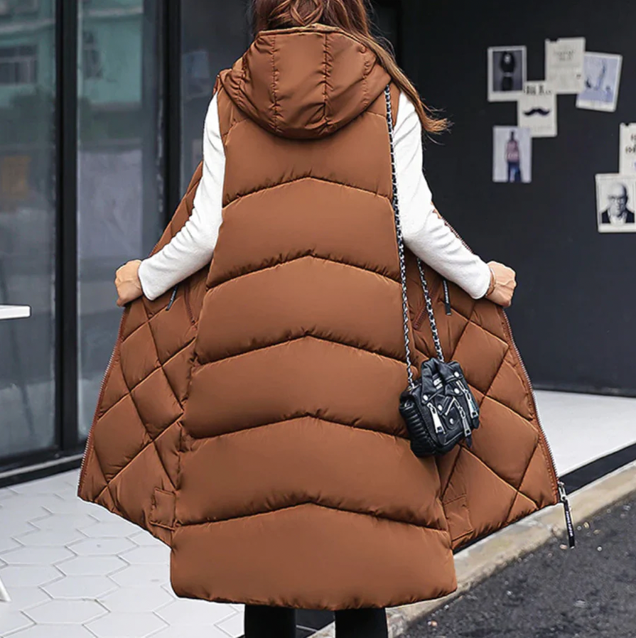 Lune London | Long Puffer Style Vest with Hood for Women