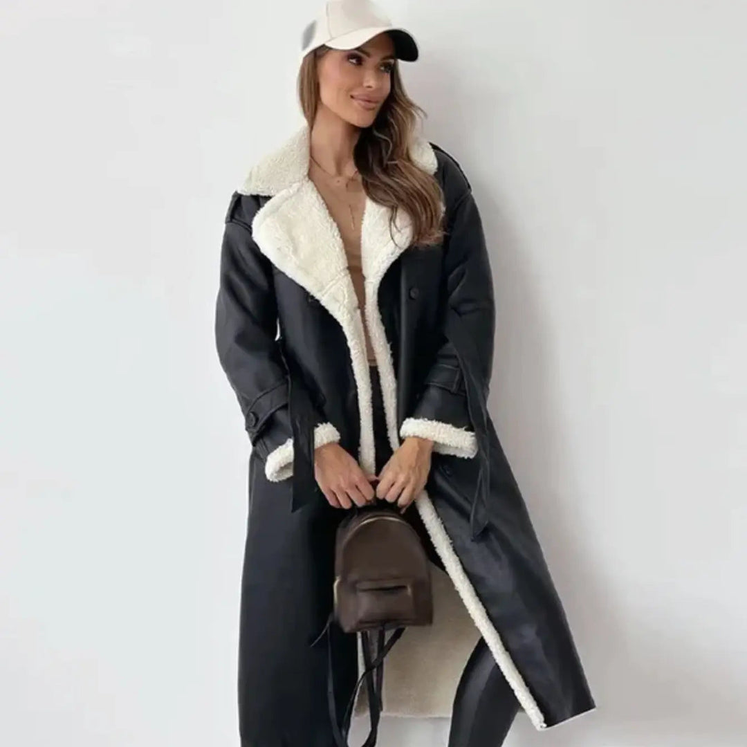 Chic Und Stil | Long Classic Jacket with Fleece Lining and Teddy Collar