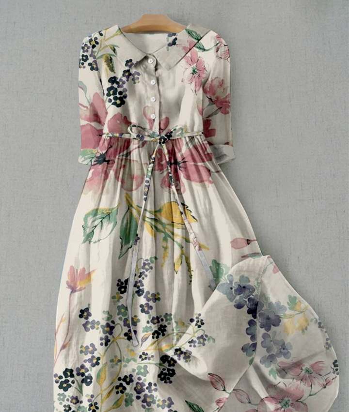 Lune London |  dress with floral pattern and button placket for women