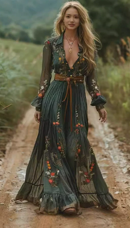 Boho Maxi dress with V neck | Amarae