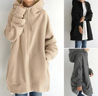 Women's hooded sweatshirt with zipper for autumn/winter