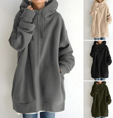 Women's hooded sweatshirt with zipper for autumn/winter