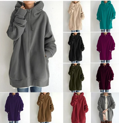 Women's hooded sweatshirt with zipper for autumn/winter