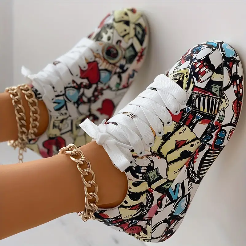 Lune London | Women's Stylish Sneakers with Graffiti Print Comfortable
