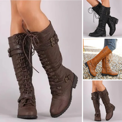 Amarae | Retro Lace-Up Boots with Buckle