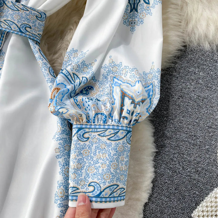 Lune London | A-Line Dress with Belt and Floral Pattern