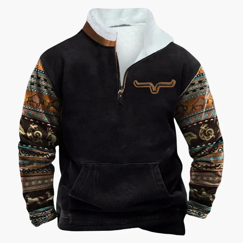 Lune London | Vintage western casual jumper with half zip collar and ethnic pattern for outdoors and leisure