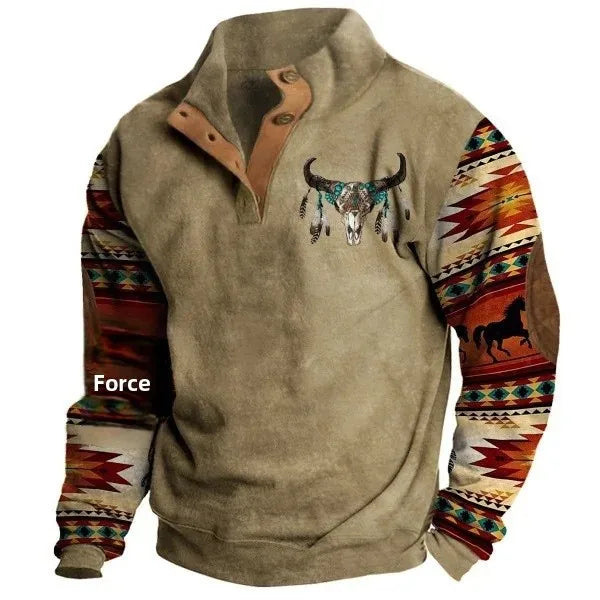 Amarae | Vintage Western Sweatshirt with ethnic pattern and high collar - Casual pullover