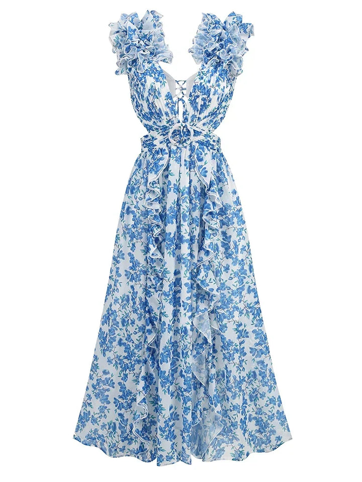 Lune London | Cutout Ruffle Maxi Dress