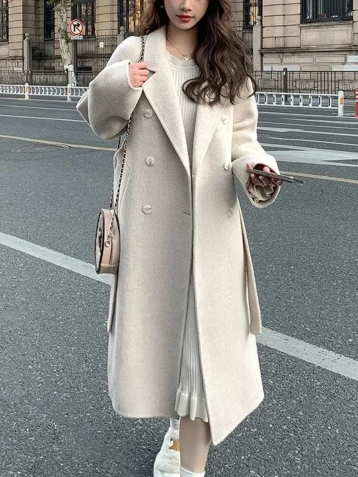 Amarae | Long coat - Oversized Fit - Double-breasted - Elastic waistband - Wool look