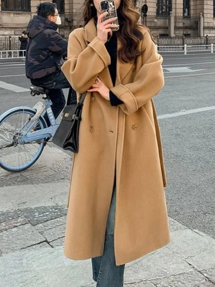 Amarae | Long coat - Oversized Fit - Double-breasted - Elastic waistband - Wool look