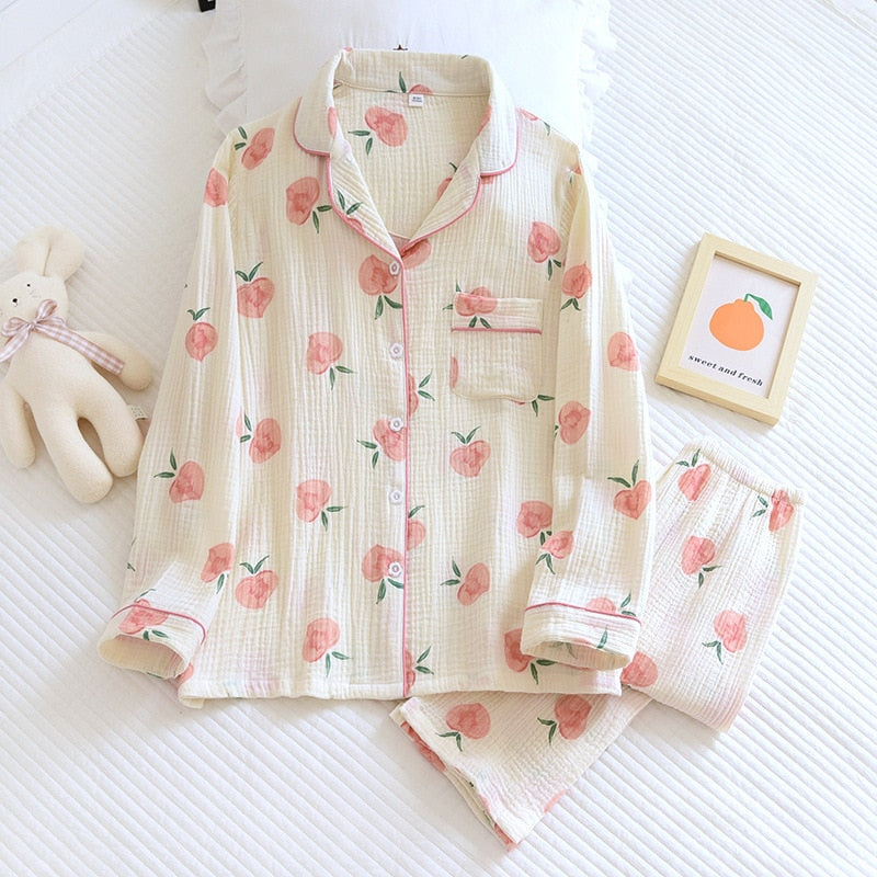 Lune London | Cotton Pajama Set for Women Peach