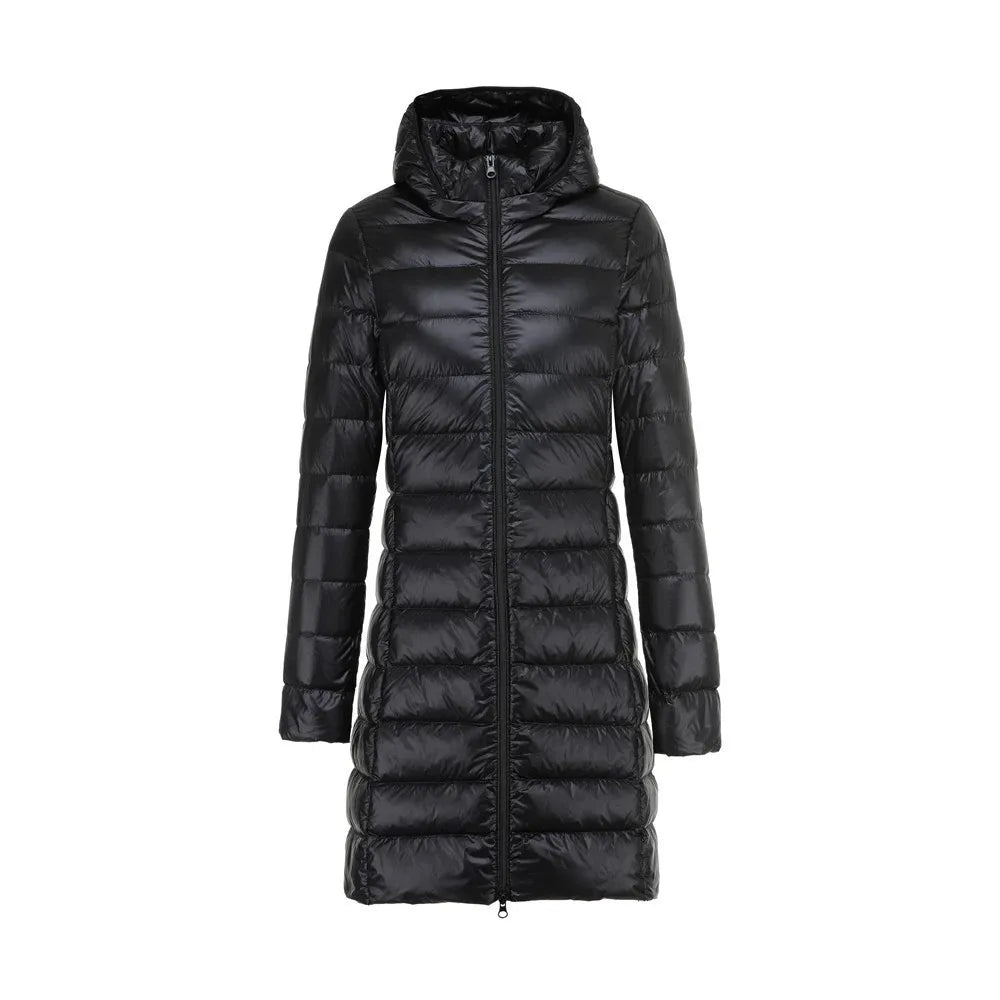 Lune London | Long Lightly Padded Jacket with Detachable Hood for Women Ideal for Winter