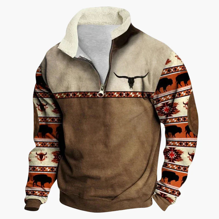 Lune London | Western style sweater with aztec pattern and longhorn design - Comfortable casual sweatshirt for outdoor activities and everyday wear