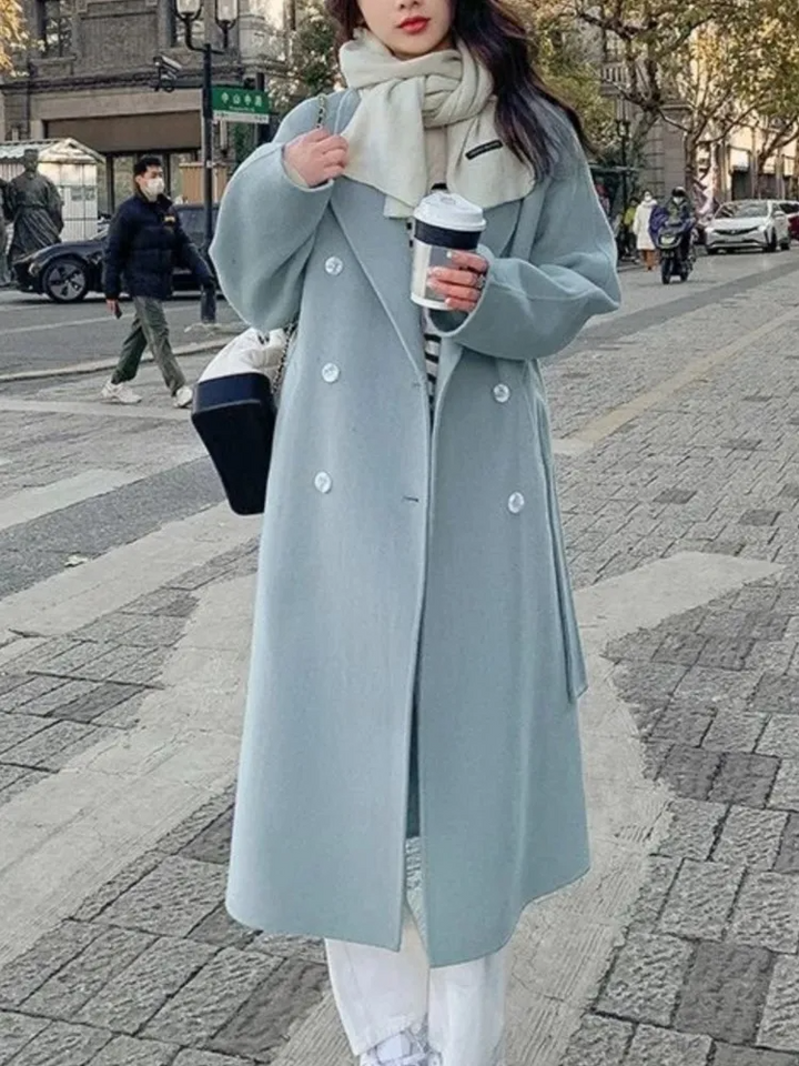 Amarae | Long coat - Oversized Fit - Double-breasted - Elastic waistband - Wool look