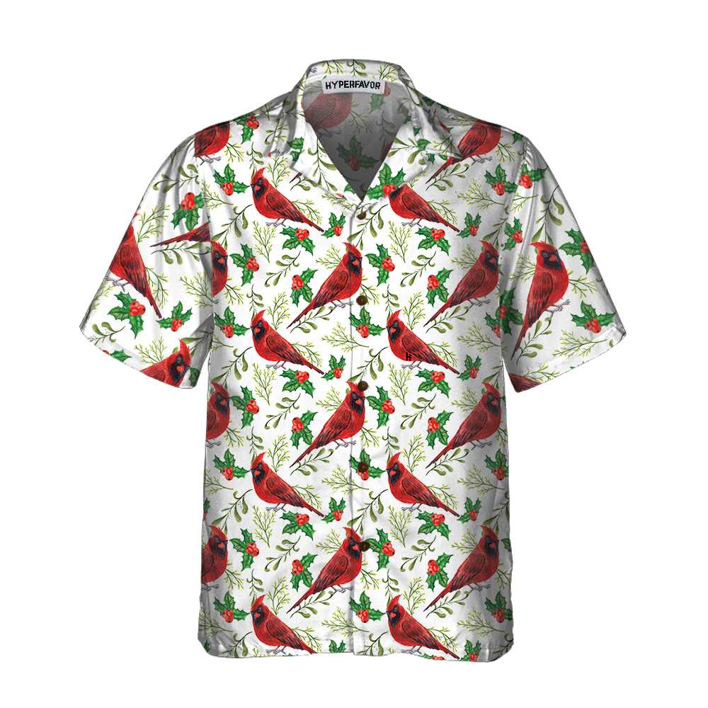 Lune London | Seamless Christmas Pattern Hawaiian Shirt Cardinal Red, Fun Christmas T-Shirt, Christmas Gift