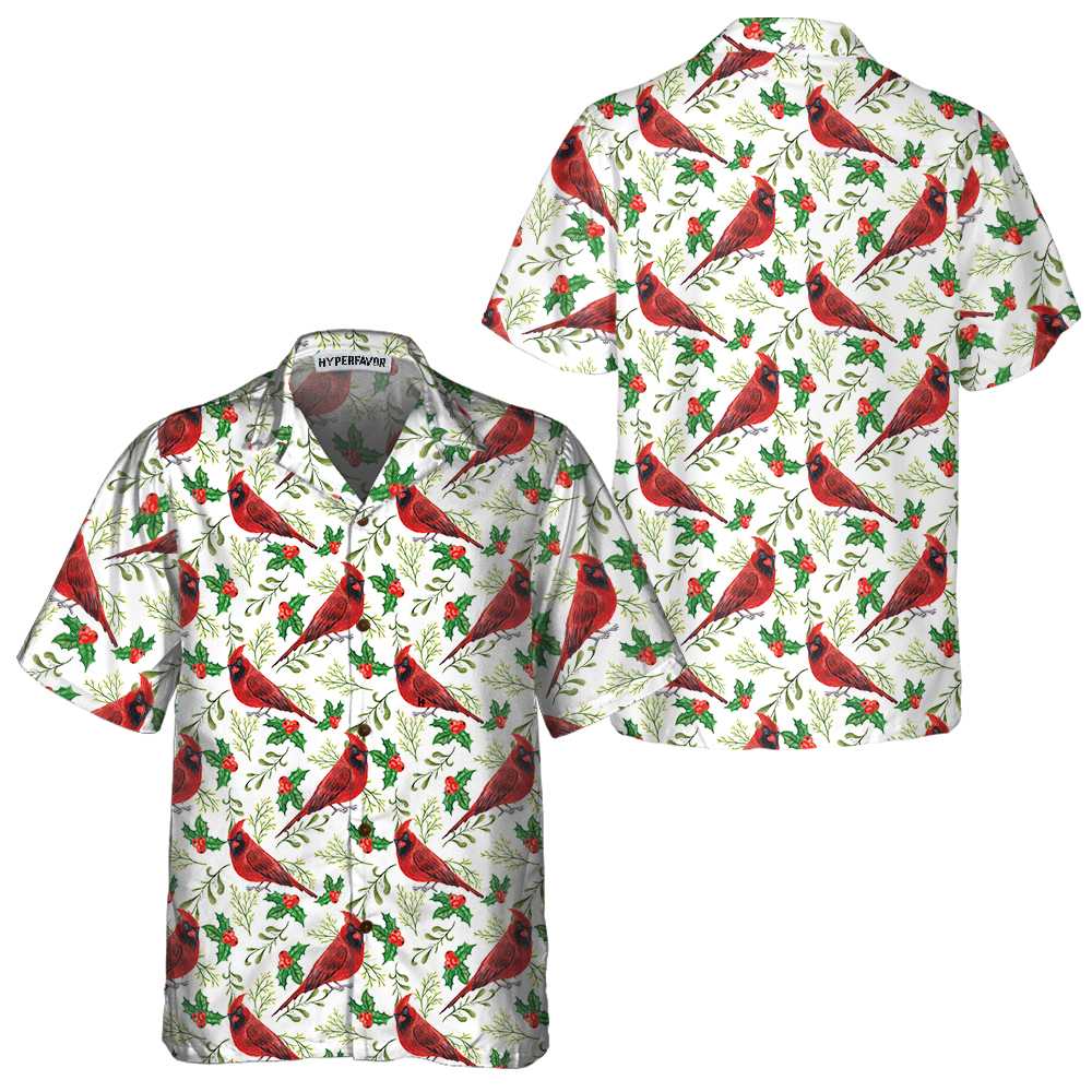 Lune London | Seamless Christmas Pattern Hawaiian Shirt Cardinal Red, Fun Christmas T-Shirt, Christmas Gift