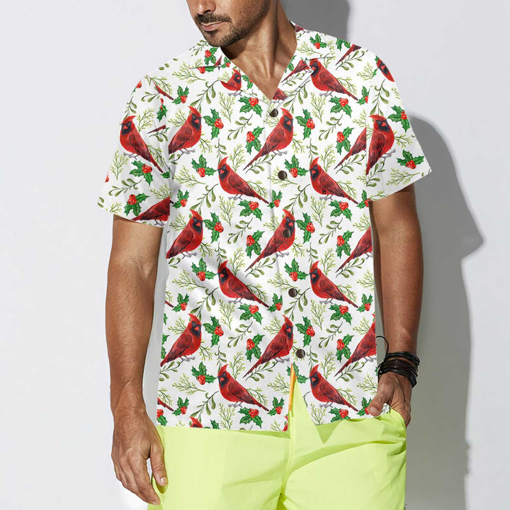 Lune London | Seamless Christmas Pattern Hawaiian Shirt Cardinal Red, Fun Christmas T-Shirt, Christmas Gift