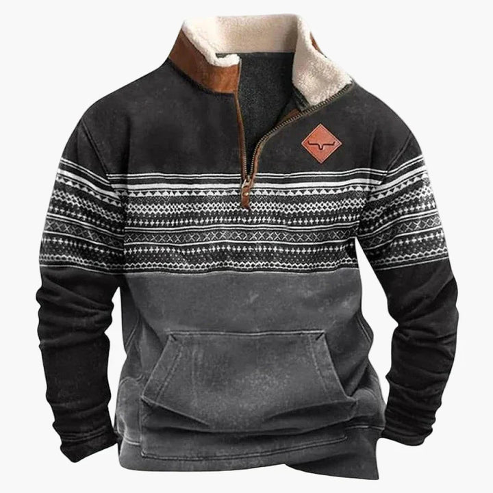 Lune London | Vintage western casual jumper with half zip collar and ethnic pattern for outdoors and leisure