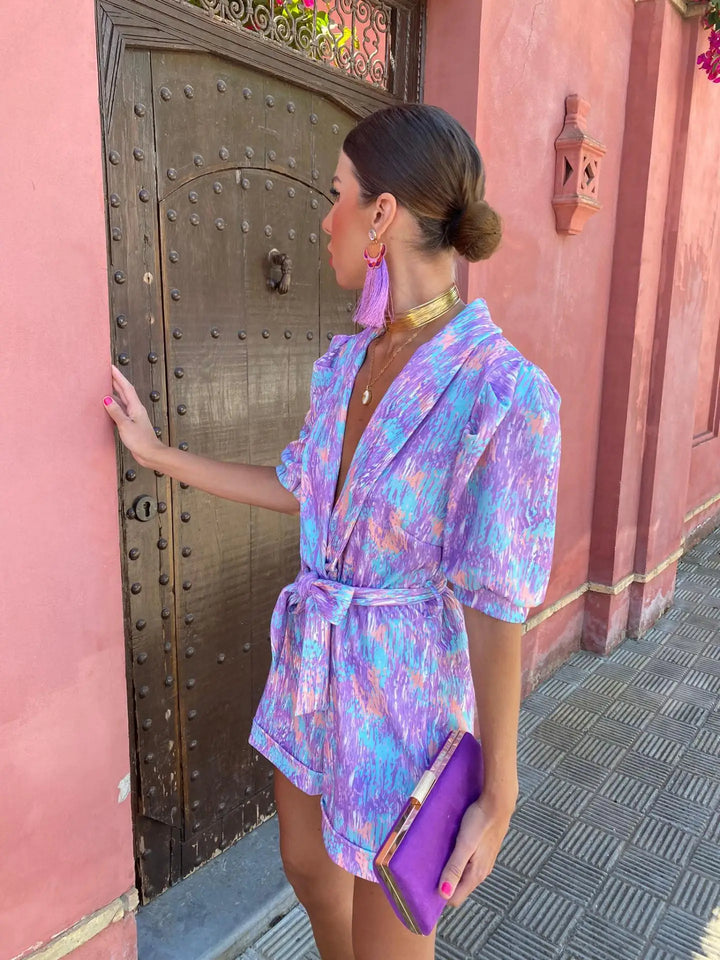 Lune London | Printed Jumpsuit Modern jumpsuit for women with deep V-neck and short sleeves