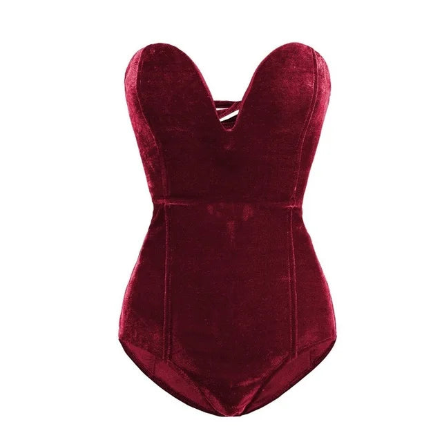 Lune London | Sexy Bodysuit Made Of Burgundy Strapless Velvet