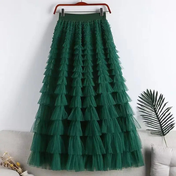 Lune London | Casual Women Solid Ball Gown Long Skirt Tulle High Waist Pleated Tutu Skirt Elegant Women Wild Net Dating Maxi Skirts Drop