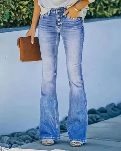 Women's Denim Flared Jeans with Trendy Cut & High Fit Lune London