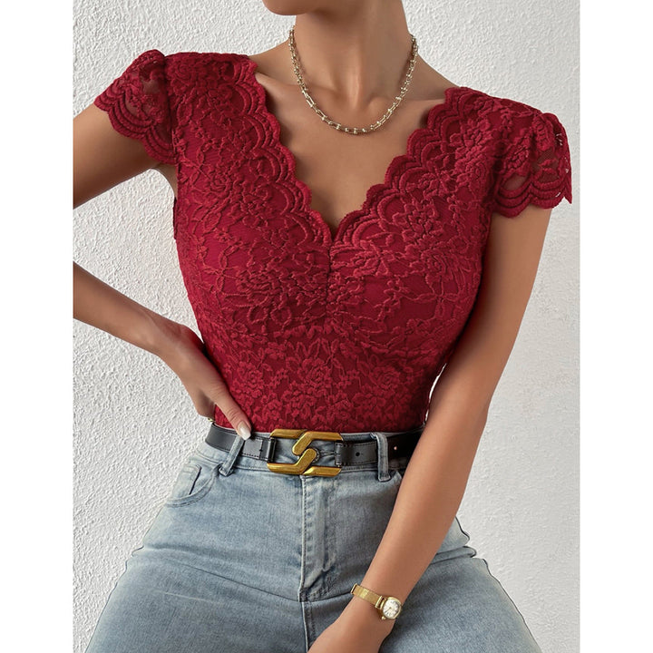 Lune London | Elegant Body Suit with Lace Sleeves and V-Neck