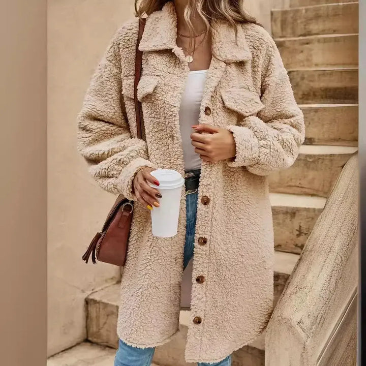 Chic und Stil | Comfortable teddy jacket with button placket & chest pockets