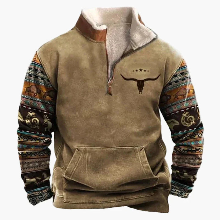 Lune London | Western style sweater with aztec pattern and longhorn design - Comfortable casual sweatshirt for outdoor activities and everyday wear