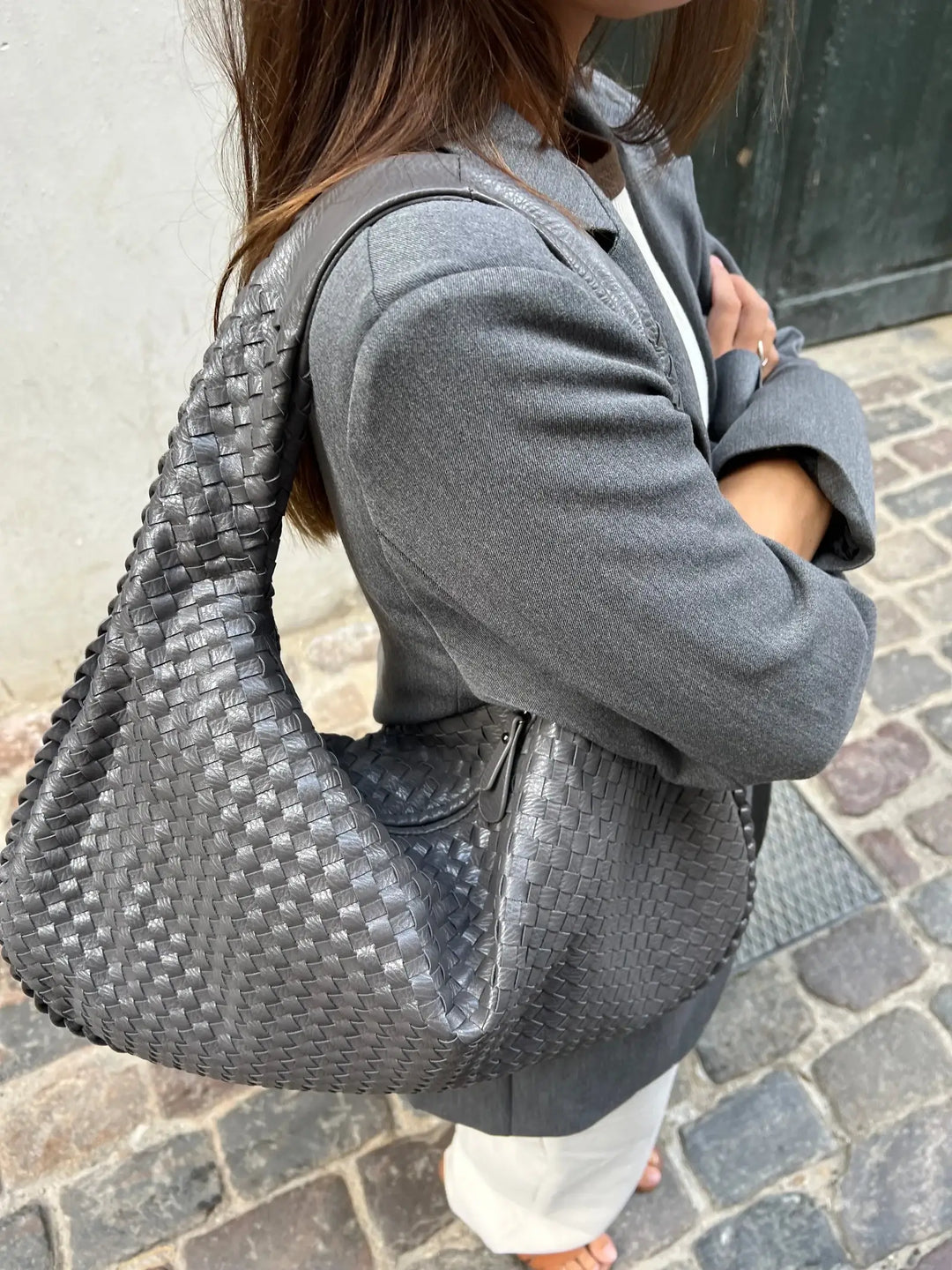 Lune London | Vintage Shoulder Bag Women Woven Handbag with Zipper On Sale