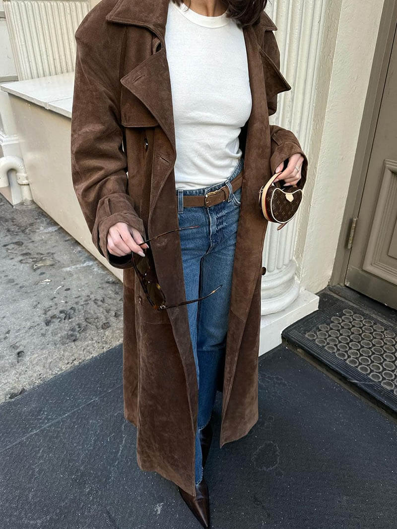 Lune London | Long Women's Trench Coat with Suede Look