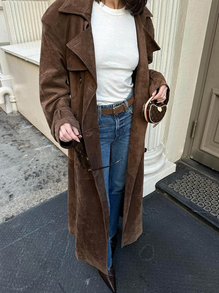 Lune London | Long Women's Trench Coat with Suede Look