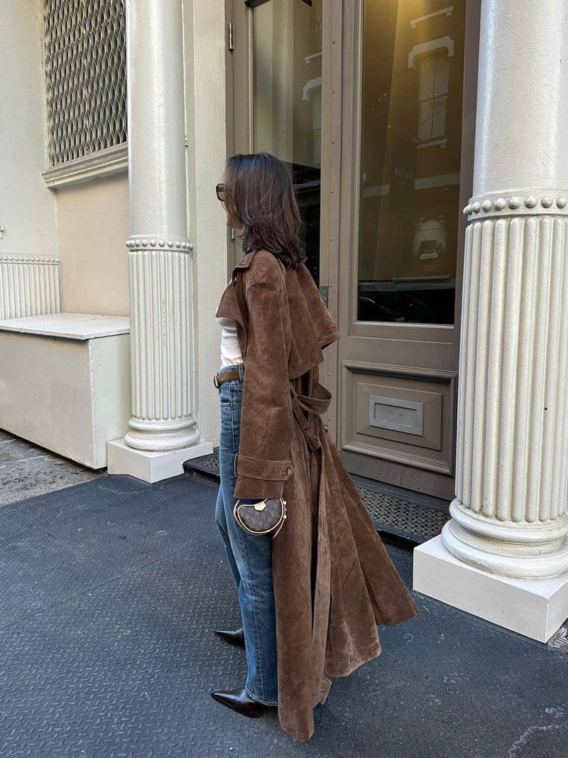 Lune London | Long Women's Trench Coat with Suede Look