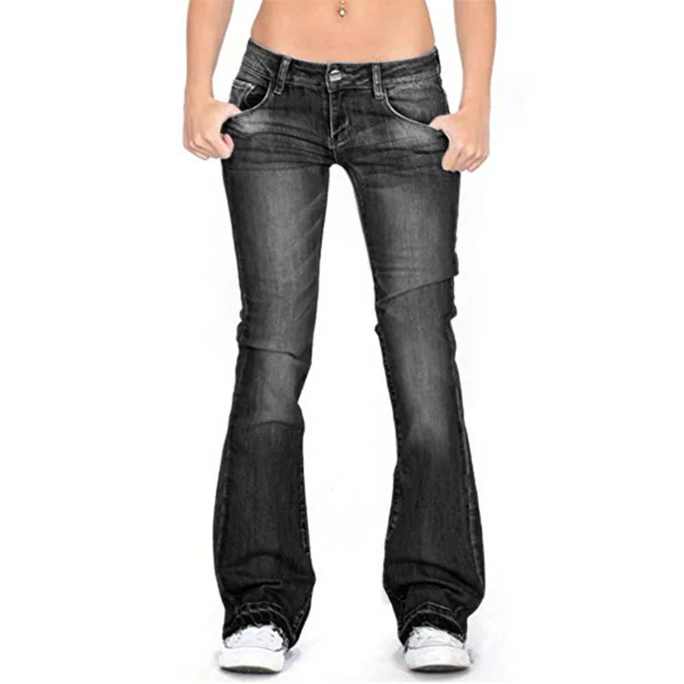 Chic and Style - Women's Low Rise Flared Jeans: Vintage casual skinny jeans with flared legs