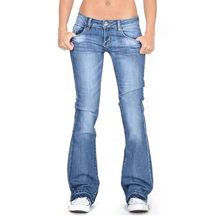 Chic and Style - Women's Low Rise Flared Jeans: Vintage casual skinny jeans with flared legs
