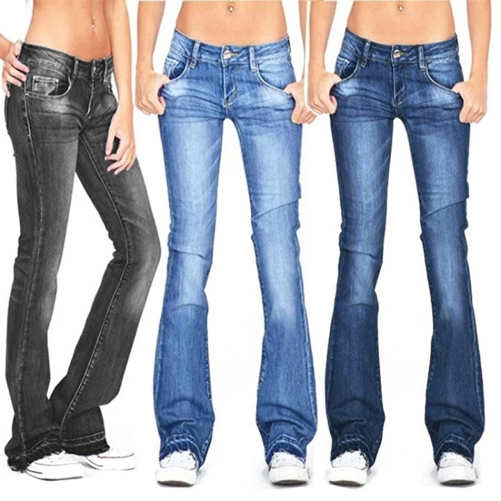 Chic and Style - Women's Low Rise Flared Jeans: Vintage casual skinny jeans with flared legs